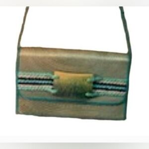 Vintage Coral Bay Tan and Sea Green Blue Shoulder/Crossbody Bag